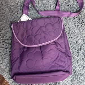 Thirty-One backpack convertible plum quilted into a shoulder bag and crossbody